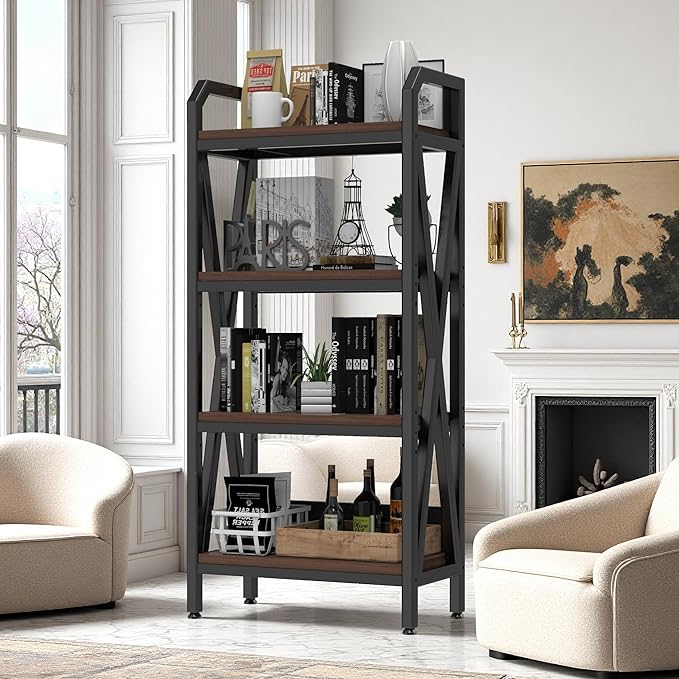 56.30'' Bakers Rack 4-Level Storage Shelves Metal and Wooden Kitchen Shelves, Kitchen Organizers and Storage, for Garage, Pantry, Bathroom, Closet (4-Tier 56.3" H x 25.6" W x 15.8" D)