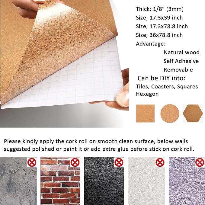 Livelynine Adhesive Cork Board Roll Peel and Stick Cork Shelf Liner Contact Paper for Drawers Cabinets Self Sticky Wallpaper Rolls 17.3x39 Bulletin Boards for Walls Alternative Sheets Tiles Coasters