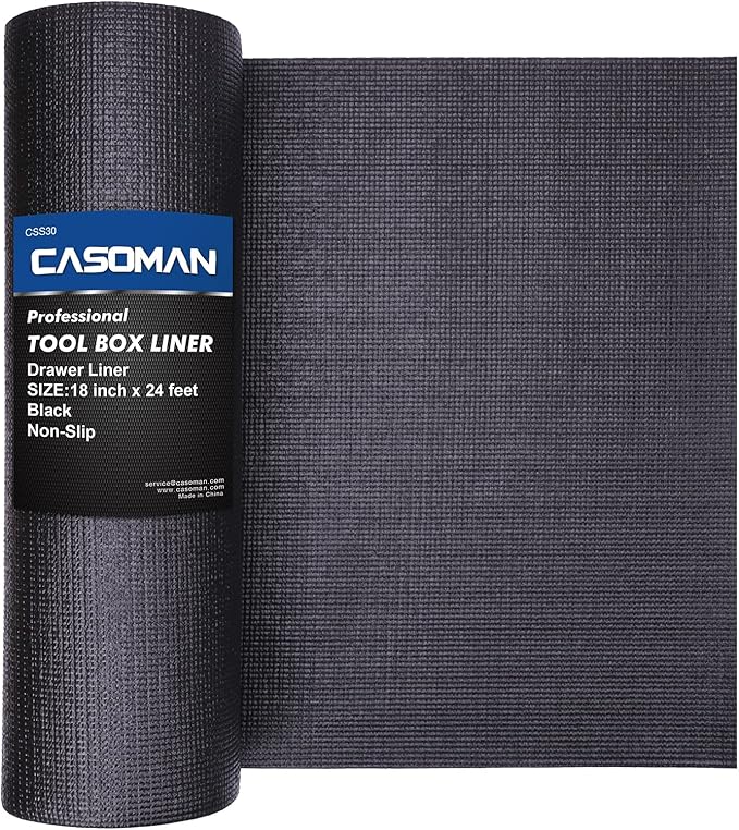CASOMAN Professional Tool Box Liner and Drawer Liner 18 inch x 24 feet,Easy Cut Non-Slip Foam Rubber Toolbox Drawer Liner Mat - Adjustable Thick Cabinet Liners