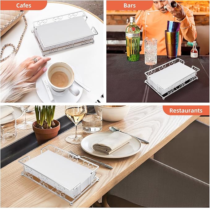 Napkin Holder & Guest Towel Tray - Stainless Steel Disposable Paper Towel Dispenser for Bathroom, Table, Kitchen Countertop, Dinner Table, Vanity