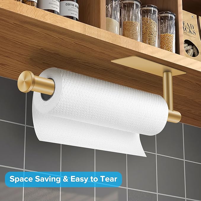 2nd Gen Paper Towel Holder Under Cabinet No Drilling, [More Studry] Self Adhesive or Drilling Paper Towel Holder Wall Mount for Kitchen, RV, [Fit Mega PapAer Towel Roll] SUS304 Stainless Steel