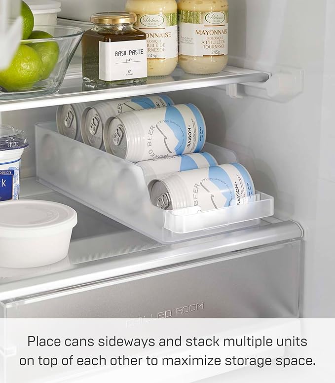 Yamazaki Home Tower Soda Can Organizer Dispenser For Refrigerator - Pop Or Bottle Holder For Fridge Or Cupboard Pantry With Handle - Abs Plastic -