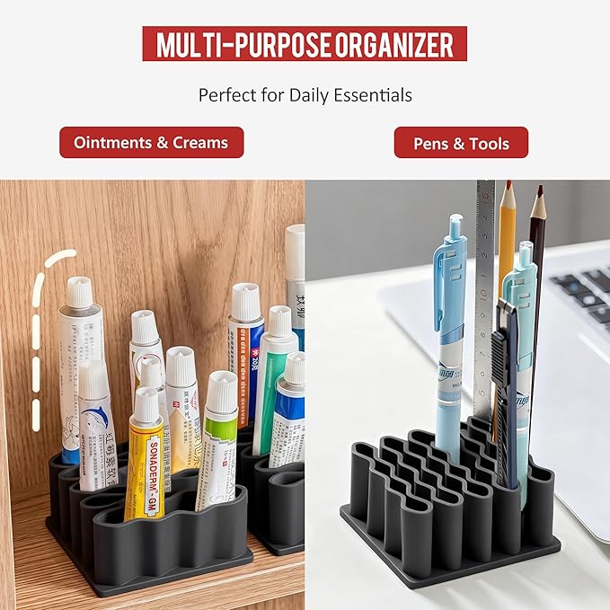 Li & Zhao Ointment Organizer Storage Holder - Makeup Brush Holder Wave Design Pencil Holder Desk Organizer for Ointment Tubes,Makeup Brushes,Pencil Suitable for Office,Home,Classroom,School