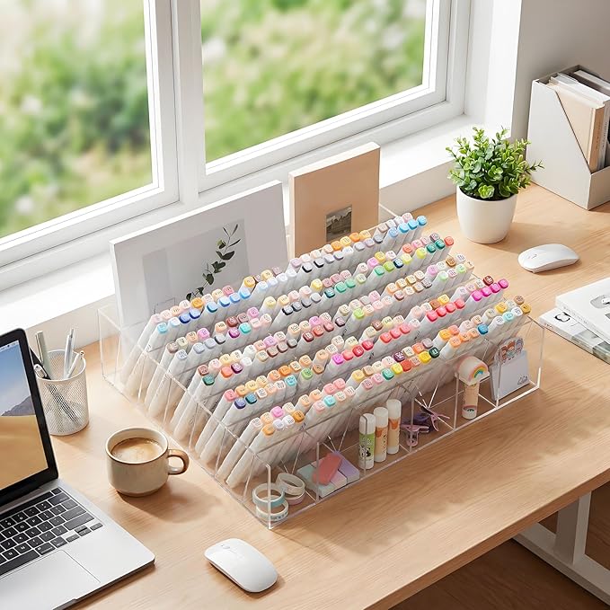 Acrylic Pen Organizer Storage for 420 Markers Vertical Marker Organizer Acrylic Pen Display Holder for Office Desk Desktop Stationery Pencil Storage, Clear, 18 x 4 x 14.5 Inch