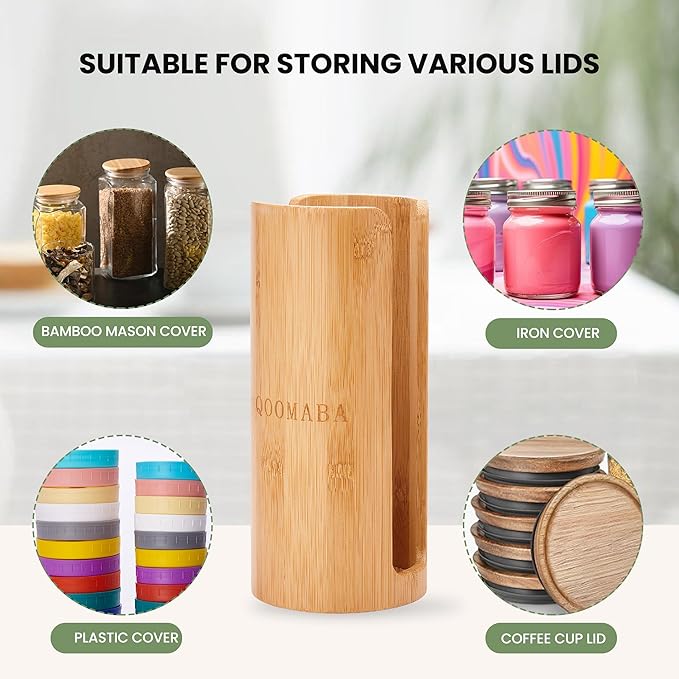 Mason Jar Lid Organizer (2pcs), Mason Jar Lid Storage Made of Bamboo, Suitable for Mason/Canning/Bamboo Lids(WIDE/REGULAR), Fit Perfectly, Stackable Steady