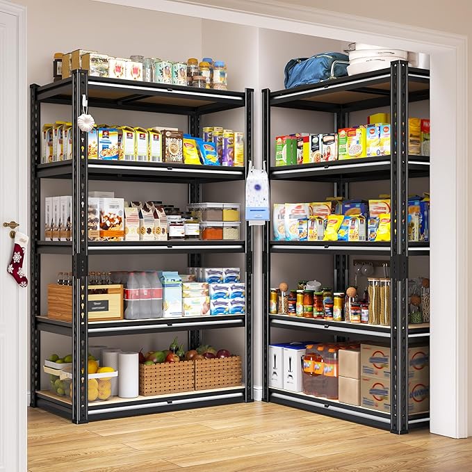 REIBII Storage Shelves 5 Tier Garage Shelving Heavy Duty Metal Shelving 2020LBS Adjustable Metal Shelf 59.8" H Pantry Shelf for Garage Pantry Closet Kitchen Basement 28" W x 12" D x 59.8" H, 2 Pack