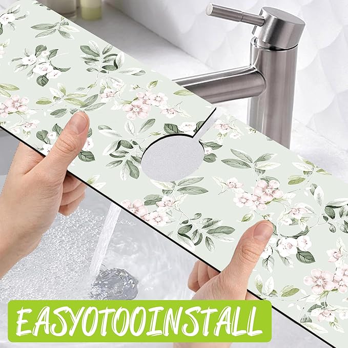 Sink Splash Guard Faucet Mat Petunias Flowers and Butterflies Absorbent Fast Drying Mat Sink Gadgets Splash Guard Behind Faucet Drip Catcher for Kitchen Bathroom 23.5"X5.5"