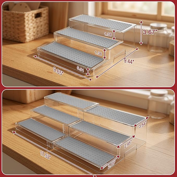 Expandable Can Rack Organizer, 3-Tier Adjustable Length Can Storage Holder, Set of 2 Holds Up to 36 Cans, Stability with Non-Skid Shelf, Canned Goods Storage Display for Pantry, Cabinet, Countertop