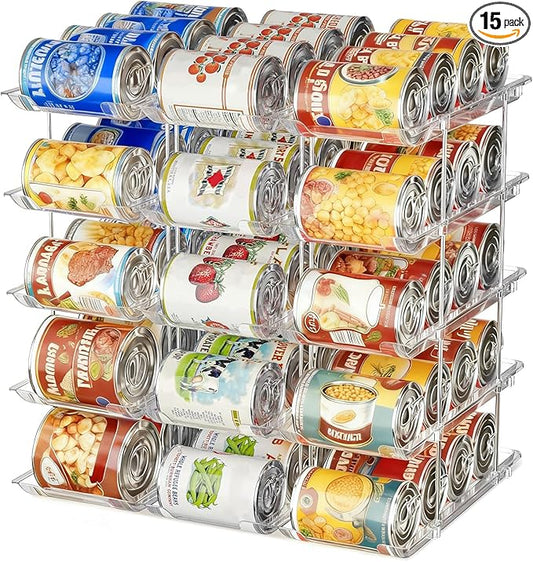 Can Organizer For Pantry Canned Food Goods Organizer For Cabinet Clear Automatic Rolling Can Storage Organizer Pantry Holders Rack, Holds Up to 60 Cans