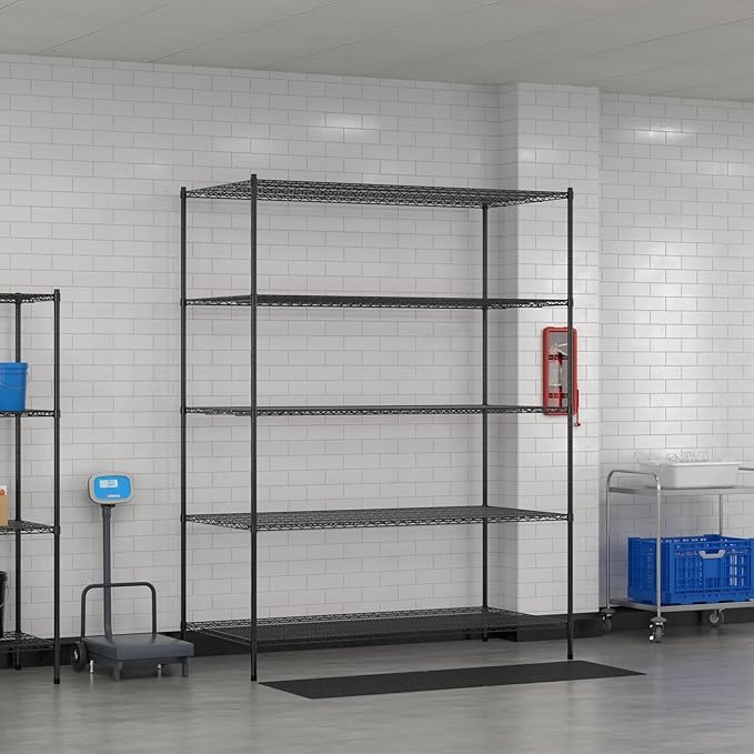 Commercial NSF Listed Black Epoxy Stationary Wire Shelving Kit 36" x 72" x 96", with 5 Shelves Perfect for Warehouse, Walk-in Refrigerator, Freezer, Grocery Store, Restaurant, Dishroom