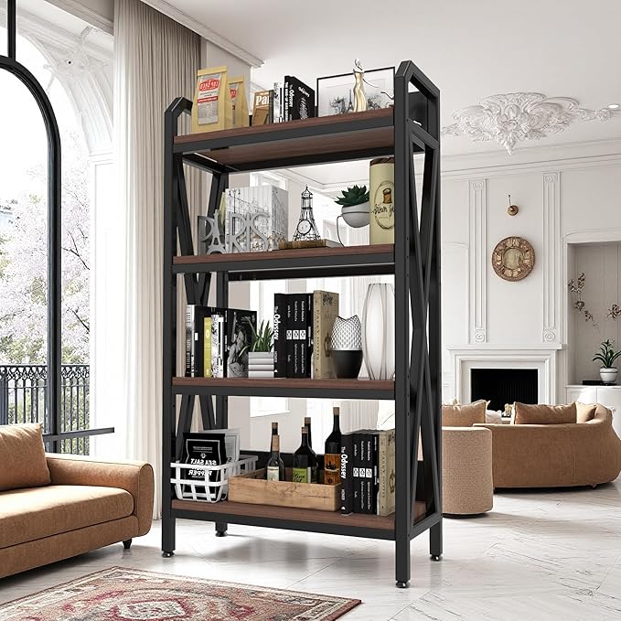 56.30'' Bakers Rack 4-Level Storage Shelves Metal and Wooden Kitchen Shelves, Kitchen Organizers and Storage, for Garage, Pantry, Bathroom, Closet (4-Tier 56.3" H x 33.5" W x 15.8" D)