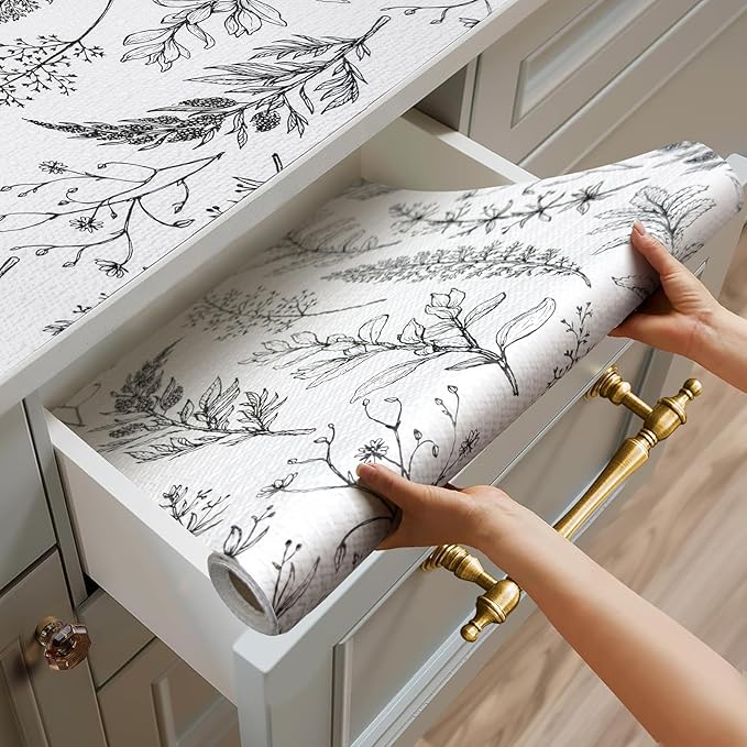 Quttisay Shelf Liner for Kitchen Cabinets,Non Adhesive Cabinet Liner,Non-Slip Drawer Liner,Waterproof Shelf Liner Easy to Clean Strong Grip Liner for Cabinets,Drawers,Cupboard，(Floral 17.3in x16.4FT)
