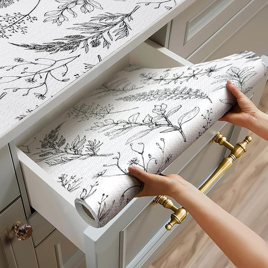 Quttisay Shelf Liner for Kitchen Cabinets,Non Adhesive Cabinet Liner,Non-Slip Drawer Liner,Waterproof Shelf Liner Easy to Clean Strong Grip Liner for Cabinets,Drawers,Cupboard，(Floral 17.3 in x 10FT)