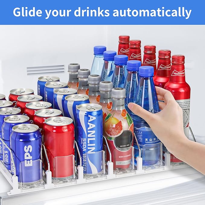 Upgraded Drink Organizer for Fridge，Soda Can Dispenser for Refrigerator，Automatic Self-Pushing Drink Pusher，Space-Saving Fridge Storage，Holds up to 30-35 Cans, 6 Row