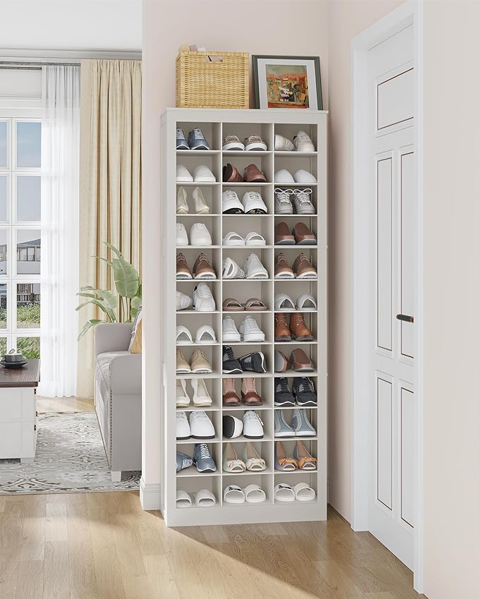 Shoe Storage Cabinet, 36 Pairs Free Standing Closet Organizer, 9 inch Widened Cell Wood Shoe Organizer, 12 Tiers Vertical Space Saving Shoe Rack for Entryway, Cloakroom, White SR20703X