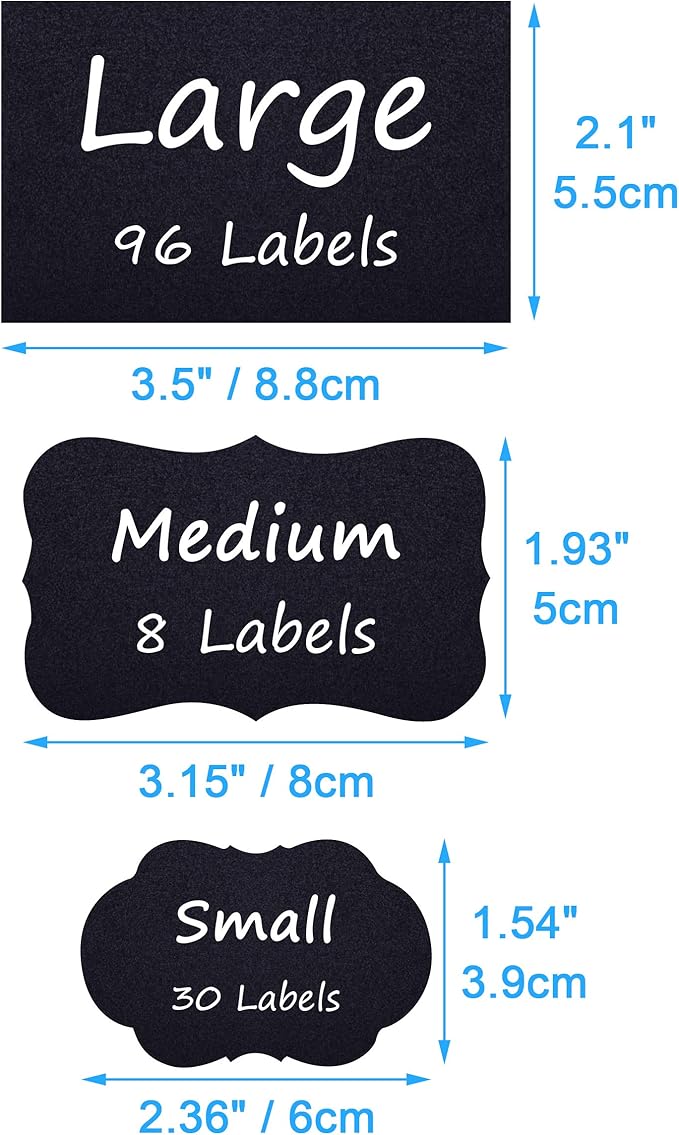 Wisdompro Chalkboard Labels, 134 Pcs Waterproof, Reusable & Removable Blackboard Stickers with 2 Chalk Marker for Storage Bins, Food Container, Mason Jars, Bottles - 3 Sizes with Pen