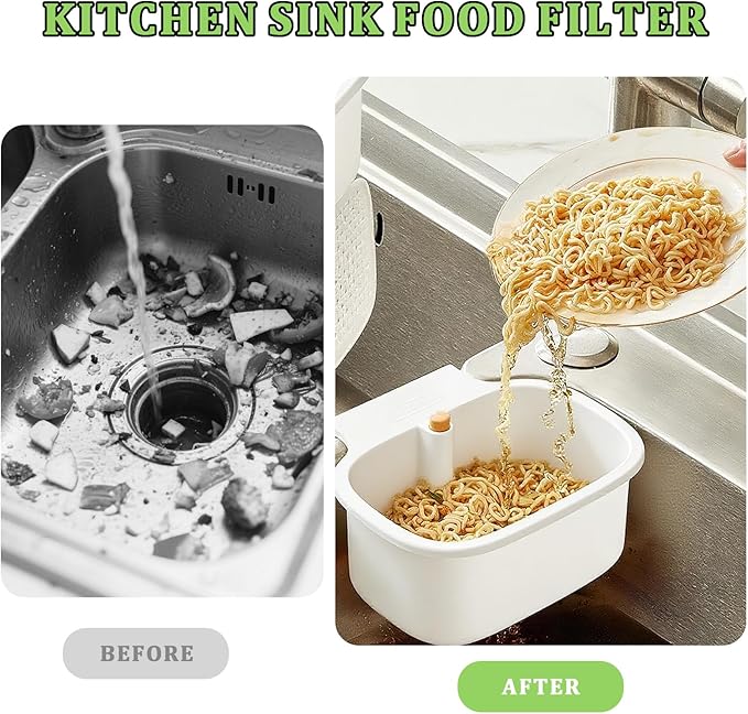 Kitchen Sink Drain Strainer Basket - Hanging Sink Drain Basket with One-Touch Drain Mesh, Kitchen Sink Food Catcher Basket Storage Organizer (White)