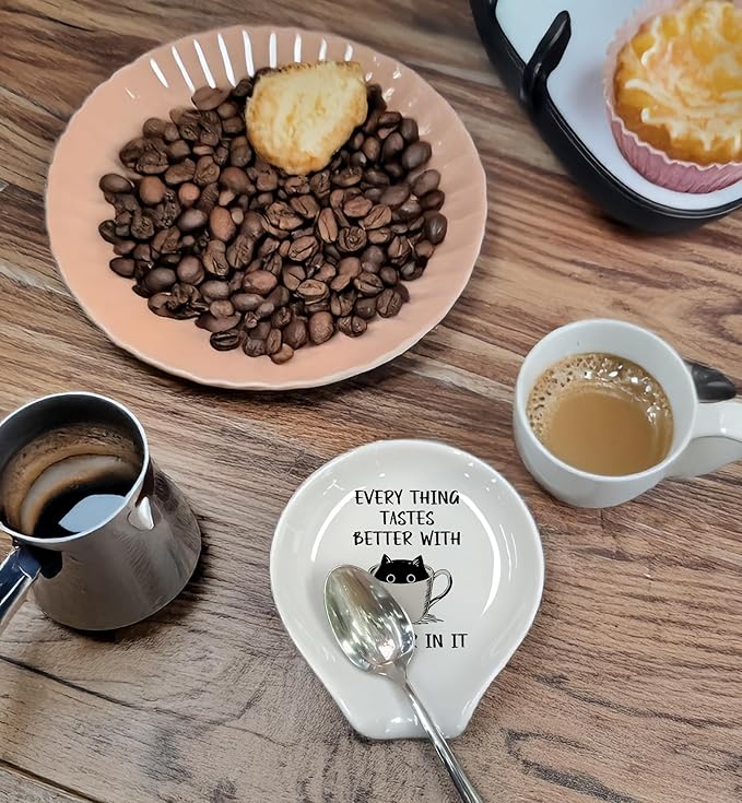 Coffee Spoon Rest, Coffee Bar Accessories & Spoon Holder, Funny Cat Spoon Holder for Coffee Lovers Gifts for Friend Wife Husband Sister (White-4)