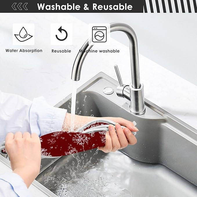 2 PCS Kitchen Sink Splash Guard 23.6 Inch Faucet Mat for Kitchen Sink Bathroom Sink Faucet Absorbing Drip Drain Mat Pad Microfiber Soft Washable Red Christmas Gingerbread Snowflakes