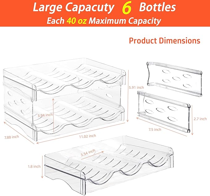 Baosia Stackable Wine Rack,Wine Bottle Holder for Inside Cabinet,for Pantry,Refrigerator,Countertop Organization-2 Tiers for 6 Bottles