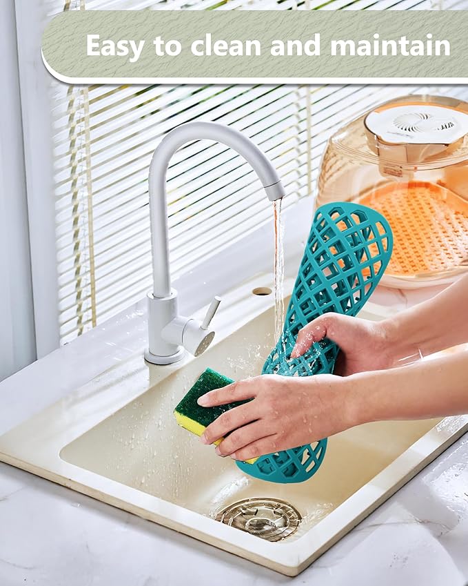 BEHOK 2 Pack Silicone Sink Protectors for Kitchen Sink, Lozenge Pattern 13 x 11 Inches Sink Mat, Non-Slip and Durable Sink Protector Silicone, Rear Drain, Green