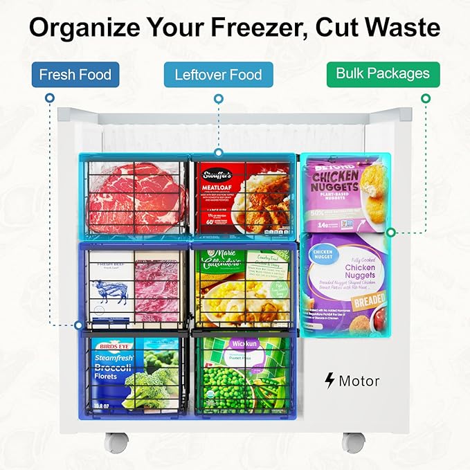 iSPECLE Chest Freezer Organizer - for 5 to 7 Cu.Ft Chest Freezer, 4 Pack Easy Access Stackable Freezer Organizer with Handles, Heavy Duty for Meat and Frozen Food, Assembly Required, Black