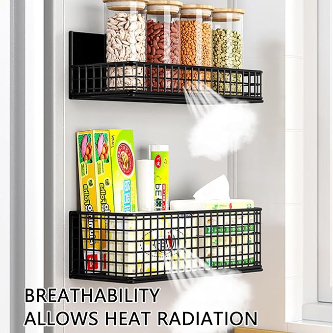 Winbell Magnetic Basket Fridge Organizer Wire Bins Pencil Holder Whiteboard Accessories Home Kitchen Organization (White-Low)