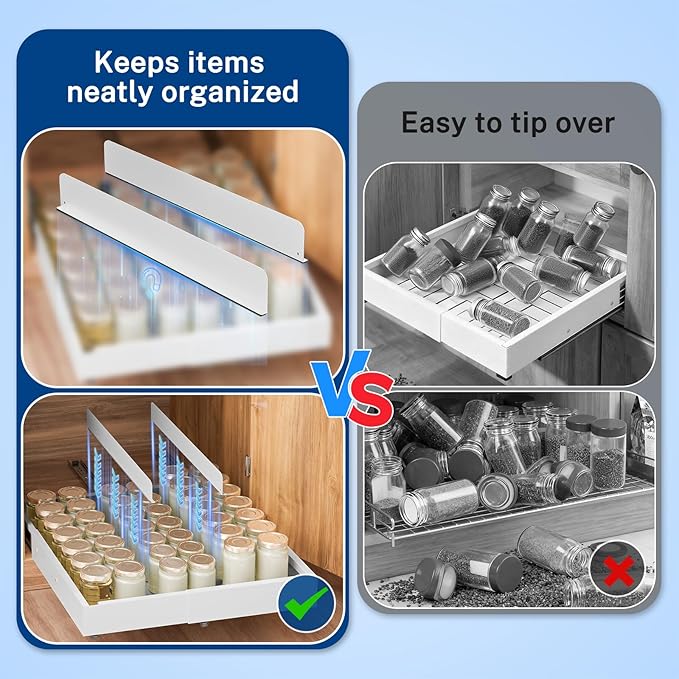 Insputer Pull Out Cabinet Organizer Expandable (12.4"-20.08")W & (16.26"-22.44")D, Slide Out Drawers for Kitchen, Pantry with 2Pcs Magnetic Panel, 3 Slide Rails, No Drill Adhesive Roll Out Shelf White