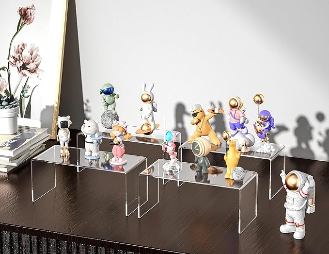 CLAY TONIC 2-Pack Large Clear 5mm Thick Acrylic Display Risers for Funko POP figures,Retail Display, Display Riser Shelf Showcase Fixtures for Jewelry (4, 8''x 4''x 4.5'')