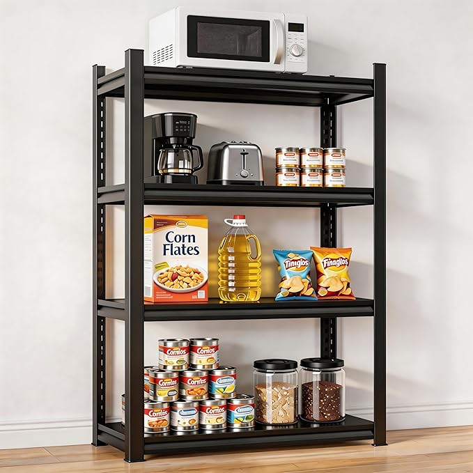 Kitchen Storage Shelves, Adjustable Metal Shelf Rack 2400 Lbs 4 Tier Shelving Unit, Bakers Rack With Storage Pantry Shelf, Heavy Duty Shelving Units Stand Industrial Organizer, 35.4"W×15.7"D×54.3"H