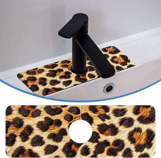 Faucet Mat Splash Guard Leopard Fur Animal Texture, Soft Diatom Mud Material, Strong Water Absorption, Non-slip,Easy to Clean for Bathroom, Kitchen 15"X5.5"