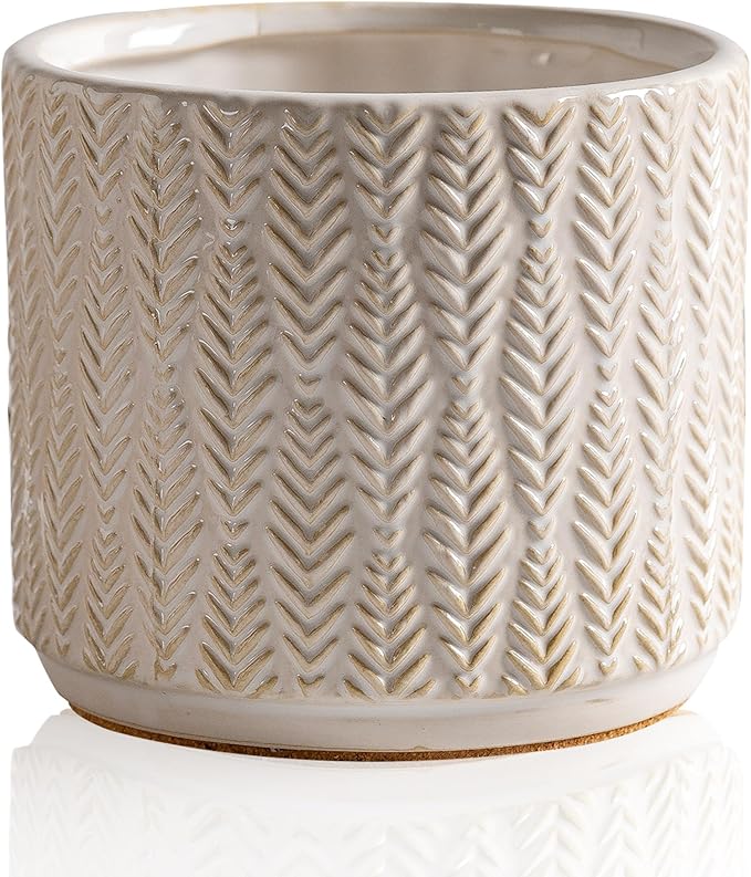 Utensil Holder Rustic Farmhouse Ceramic Utensil Crock for Countertop 5.3-Inch Handcrafted Kitchen Cooking Utensil Crocks with Cork Base Kitchen Decor Utensil Caddy(Pure White)