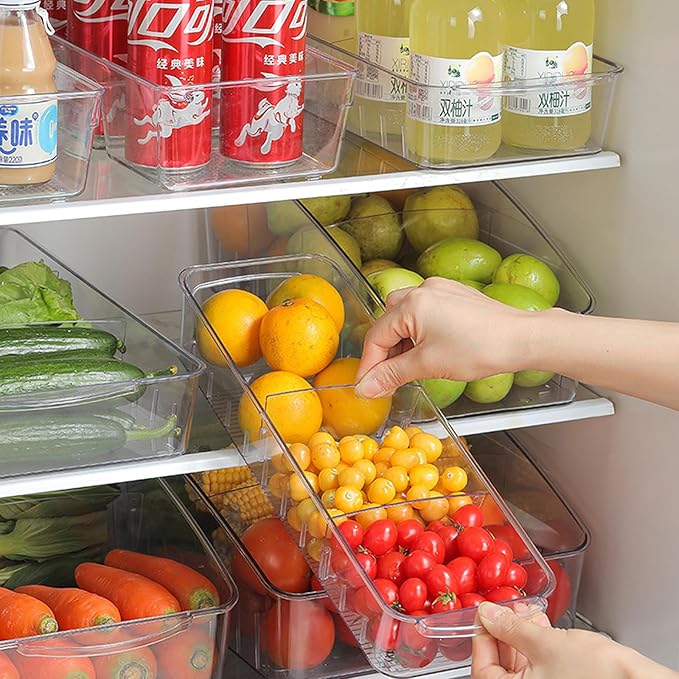 2 PCS Fridge Organizer with Wheels, Refrigerator Organizers and Storage with Adjustable Dividers, Clear Pantry Organizer Bins for Kitchen Organization and Storage