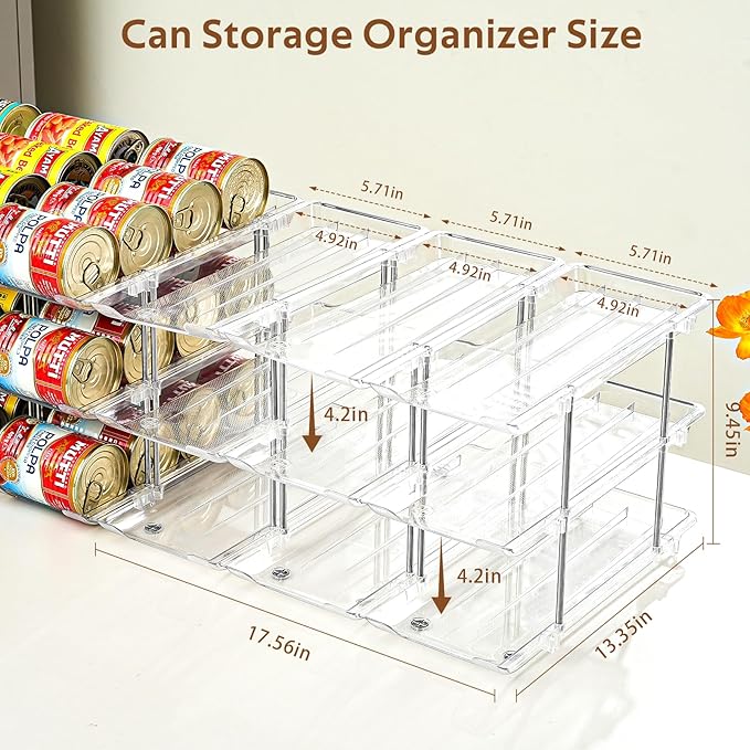 Can Organizer for Pantry， Stacking Can Storage Organizer Pantry，Automatic Can Rack for Fridge, 3Tire 3 Columns Can Holder for 36 Cans, Canned Goods Organizer