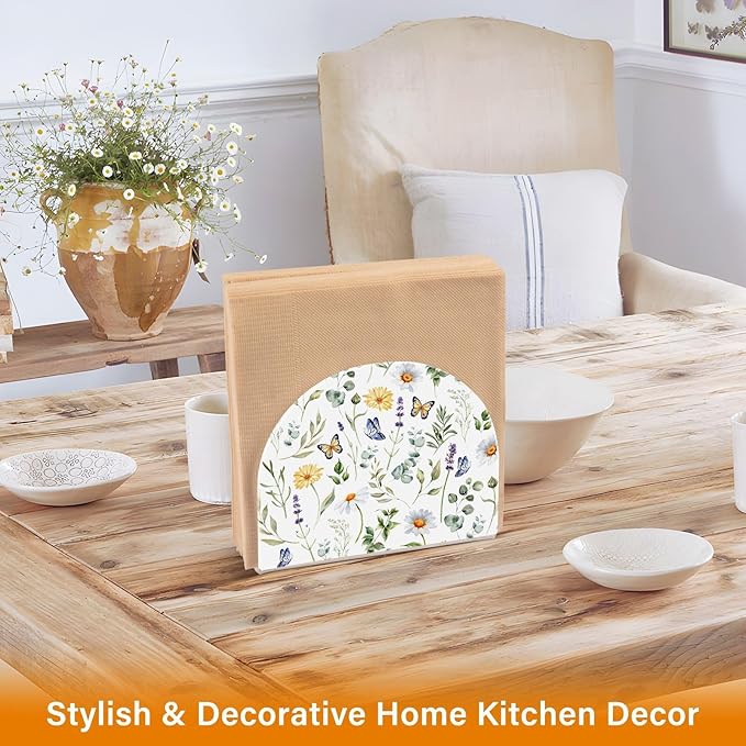 Wildflowers Butterflies Napkin Holder for Table Paper Napkins Holder Acrylic Tissue Dispenser Kitchen Dining Room Bathroom Party Car Decor