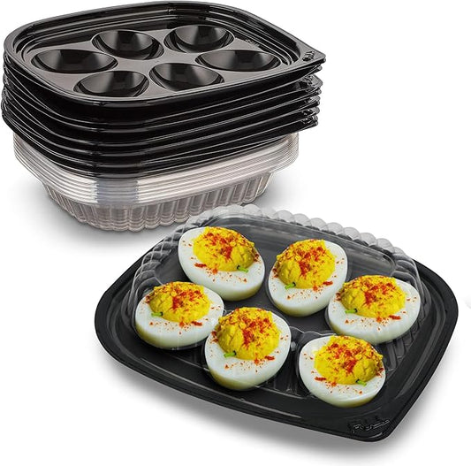 MT Products Clear Deviled Egg Containers Holds 6 Eggs 6.5" x 5.63" x 1.19" - Durable Egg Platter Tray (Pack of 12) - Made in the USA