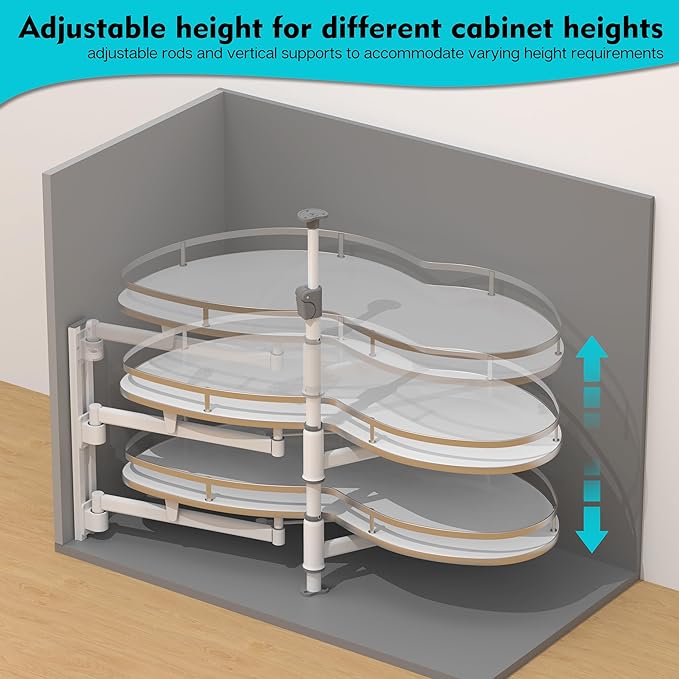 Blind Corner Cabinet Pull Out 2 Tier, Swing Left for 36" Width, Two-Way Buffering, Height Adjustable Organizer