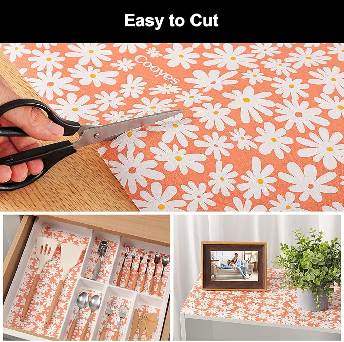 Cooyes Shelf Liner – Premium Non-Adhesive Cabinet & Drawer Liner for Kitchen – Waterproof Shelf Paper with Modern Pattern – Durable EVA Cabinet Mat – Easy to Cut （24" W x 120" L）