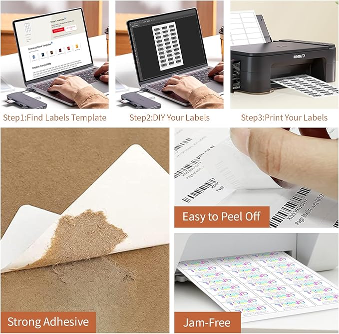 1" x 2 5/8" (100 Sheets) Address Labels, Labels Sticker Paper for Laser/Ink Jet Printer, Printable and Writable White Sticker Labels- Matte, 30 per Page Labels (Total 3000 Labels)