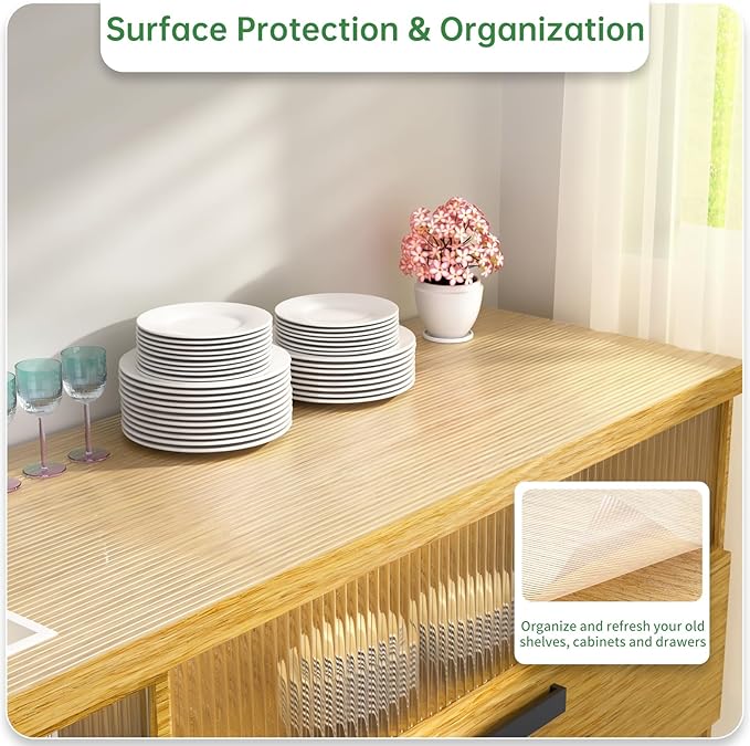 Shelf and Drawer Liner for Kitchen Cabinet, Non-Adhesive 24in x 120in Waterproof Durable Thickened EVA Material Easy-to-Cut Contact Paper Non Slip Mat for Refrigerator, Cupboard, Dresser