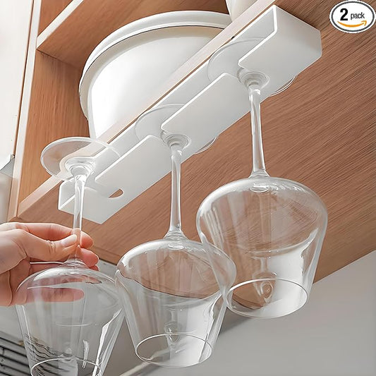 Wine Glass Holder,Under Shelf Cabinet Wine Glass Rack, Plastic Stemware Rack,Glassware Drying Storage Hanger for Kitchen,Bar and Restaurant (white Style A-4pc)