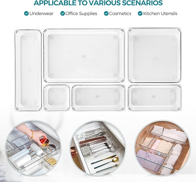 8 Pack Drawer Organizer - 3" X 9" Clear Acrylic Storage Bins with Non-Slip Pads, Versatile Desk Tray for Makeup, Jewelry, Kitchen, Bathroom, and Office Organization