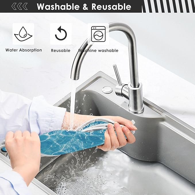 2 PCS Kitchen Sink Splash Guard 30 Inch Faucet Mat for Kitchen Sink Bathroom Sink Faucet Absorbing Drip Drain Mat Pad Microfiber Soft Washable Blue Pool Ripples