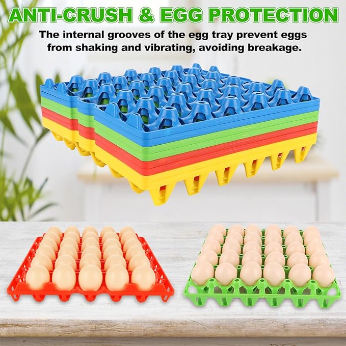 Oungy 16 PCS Plastic Egg Tray 30 Cell Egg Flats Crates Stackable Egg Cartons Reusable Carton, Hold Multiple Eggs, Great for Storing, Sorting and Shipping Eggs, 4 Colors