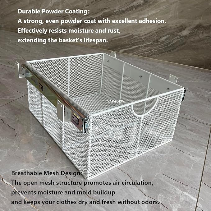 Pull Out Closet Drawer for Clothes | Sliding Wire Basket for Wardrobe Cabinets | Roll Out Storage Organizer | Side Mounting | for Home, Kitchen,Pantry