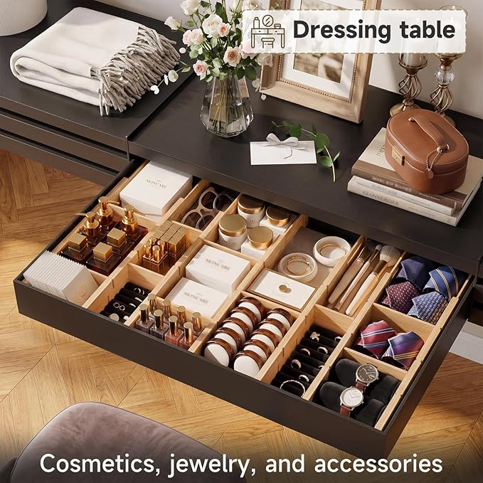 Kitchen Drawer Organizer, Expandable Bamboo Drawer Divider, Include 8 Dividers, 8 Small Inserts and 8 Medium Inserts for Home, Office, Dressers (Long-8 Dividers)