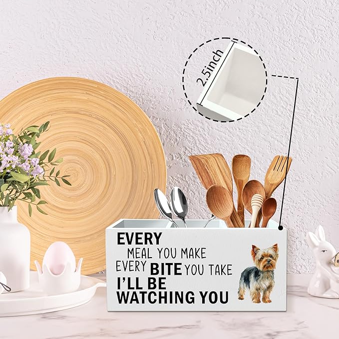 Yorkshire Terrier Dog Kitchen Utensil Holder for Countertop, Dog Decorative Lover Gifts, Funny Every Meal You Make Every Bite You Take Wooden Utensil Holder Organizer for Kitchen Table Decor