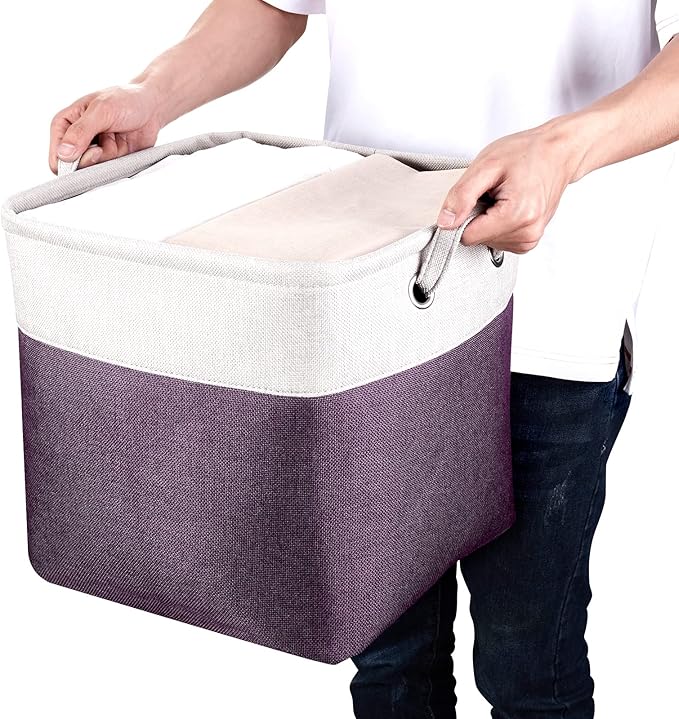 SYYOFUE 13 Inch Cube Storage Bins Purple - 3-Pack Purple Storage Cubes with Handles, 13x13x13 Fabric Storage Bins, Foldable Dark Purple Storage Baskets for Shelves, Cloth Organizer Cube Bins
