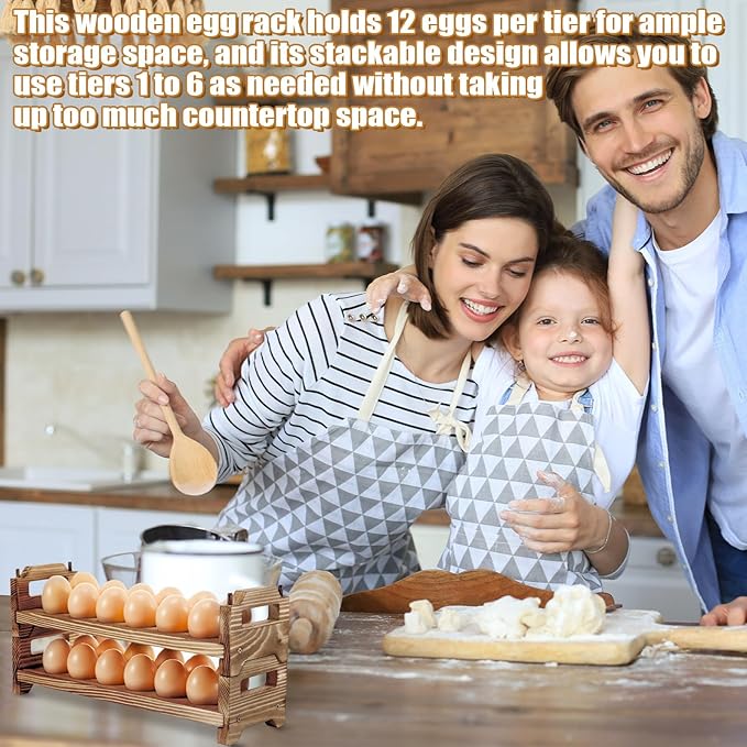 Maxcheck 9-Tier Stackable Egg Holder Wooden Egg Storage Rack with Handles Shelf Storage up to 108 Countertop Organizer for Kitchen, Refrigerator