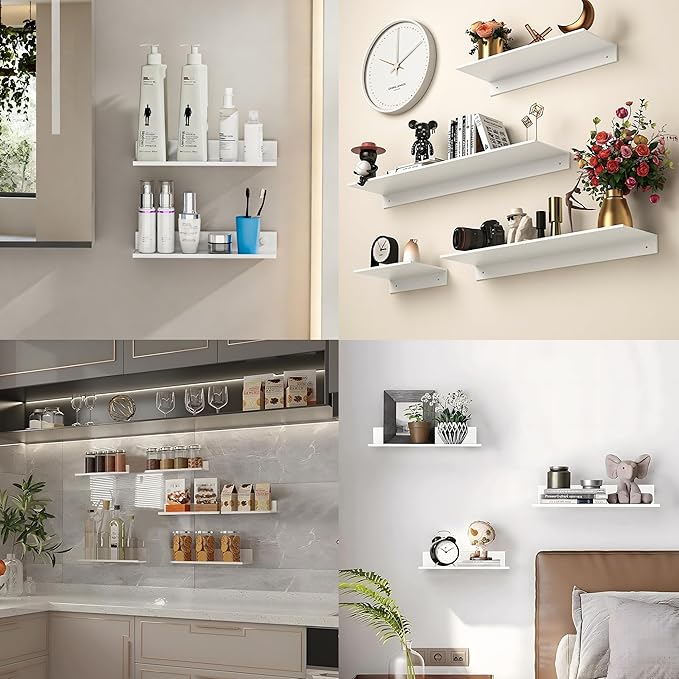 Adhesive Shower Shelves for Wall 2 Pack, White Metal Shower Caddy 40cm, Waterproof Bathroom Floating Shelves, Bathroom Storage Wall Shelf Organization